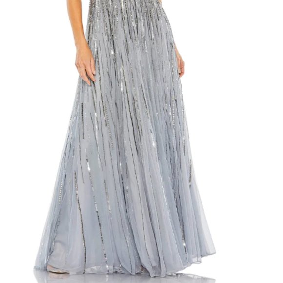 MAC DUGGAL 93582 EMBELLISHED FULL LENGTH LAYERED SLEEVE SLATE BLUE GOWN sz 10 - Picture 5 of 6